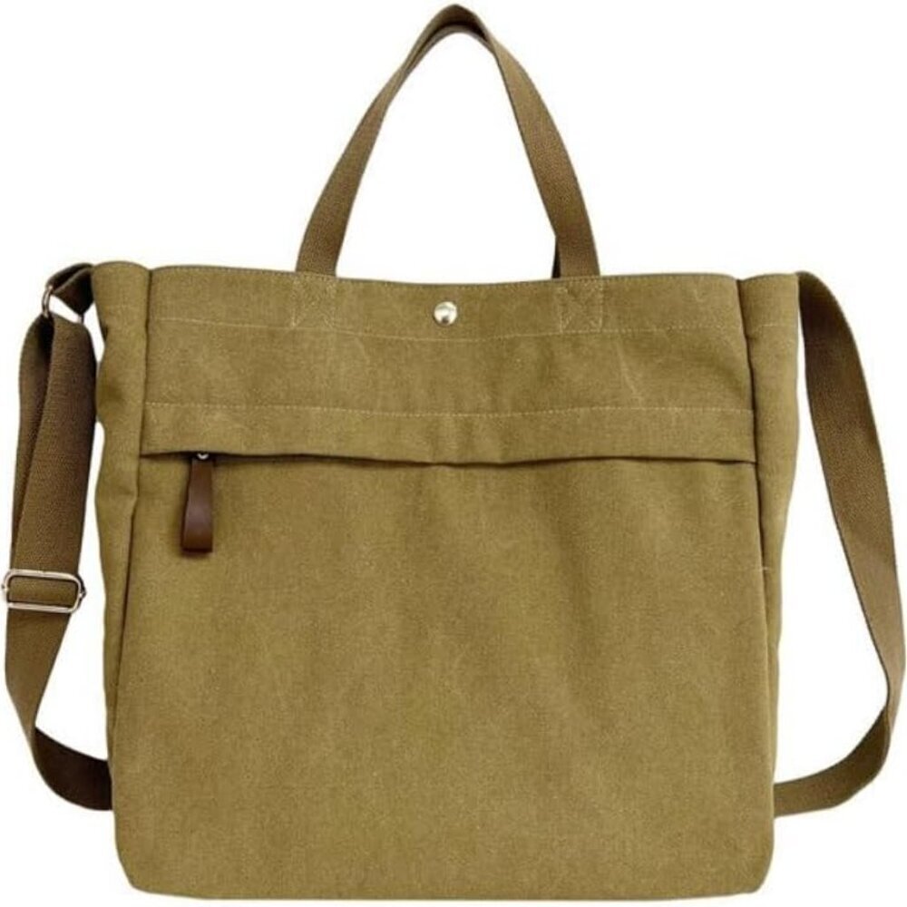 Canvas Tote Bag Thick Fabric Large Crossbody Purse Unisex Work Travel - Picture 1 of 9